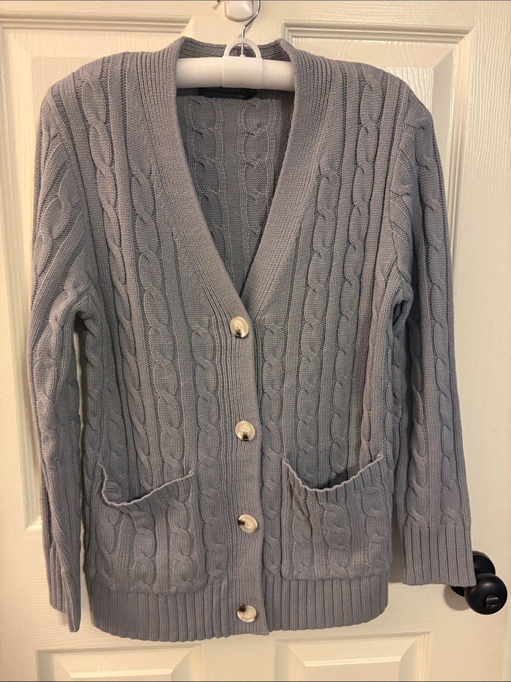 Light Gray Cable Knit Button-Front Cardigan Sweater